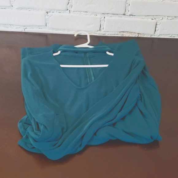 Gorgeous long-sleeved teal cotton tunic v-neck dress - Picture 4 of 4